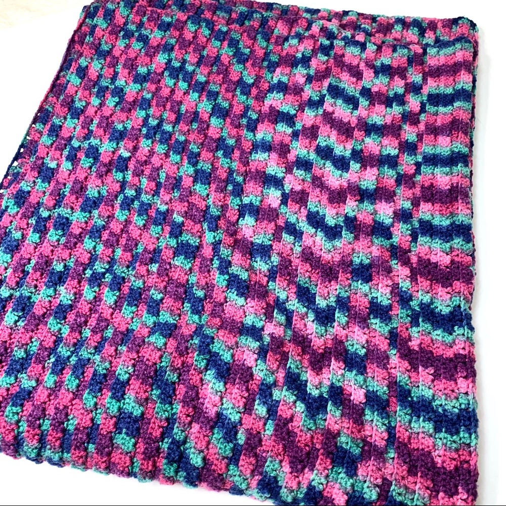 ❗️SOLD❗️Handmade Crochet Stripe Heavy Knit Large Blanket - Picture 2 of 8